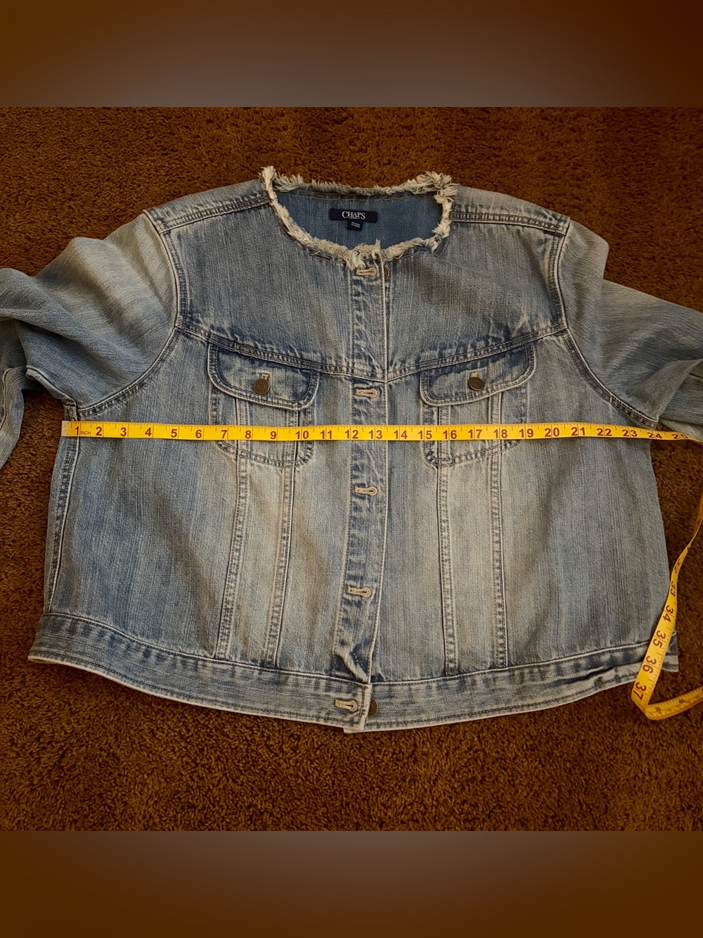 Women’s Light Blue Denim Jacket with Raw Hem Size 2X Chaps - Picture 6 of 9